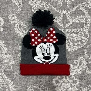 Disney Minnie Mouse Girls Pom Pom Knit Beanie Hat Gray One Size